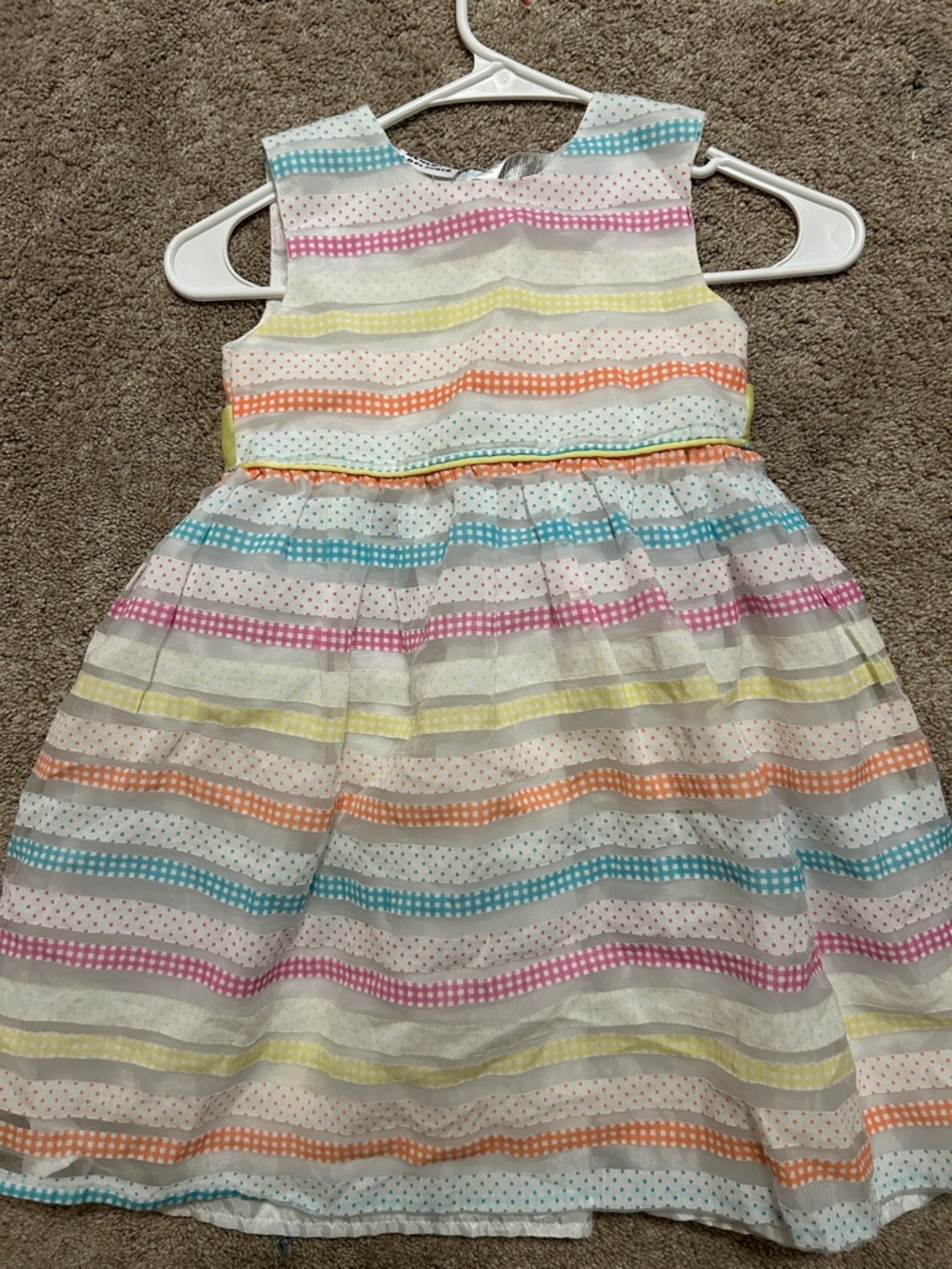 Blueberi Boulevard White Dress with Pastel Pink Blue Yellow and Orange Stripes